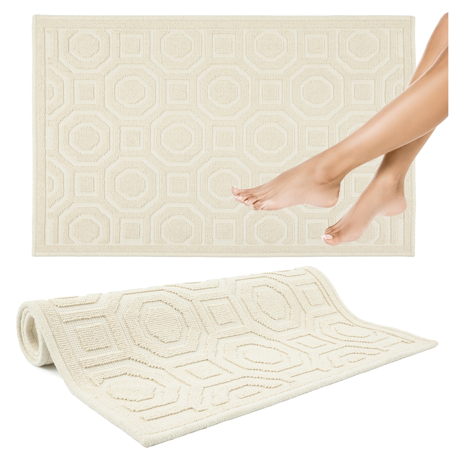 Dywanik łazienkowy Lino 73x135 cm bawełniany geometryczny beżowy