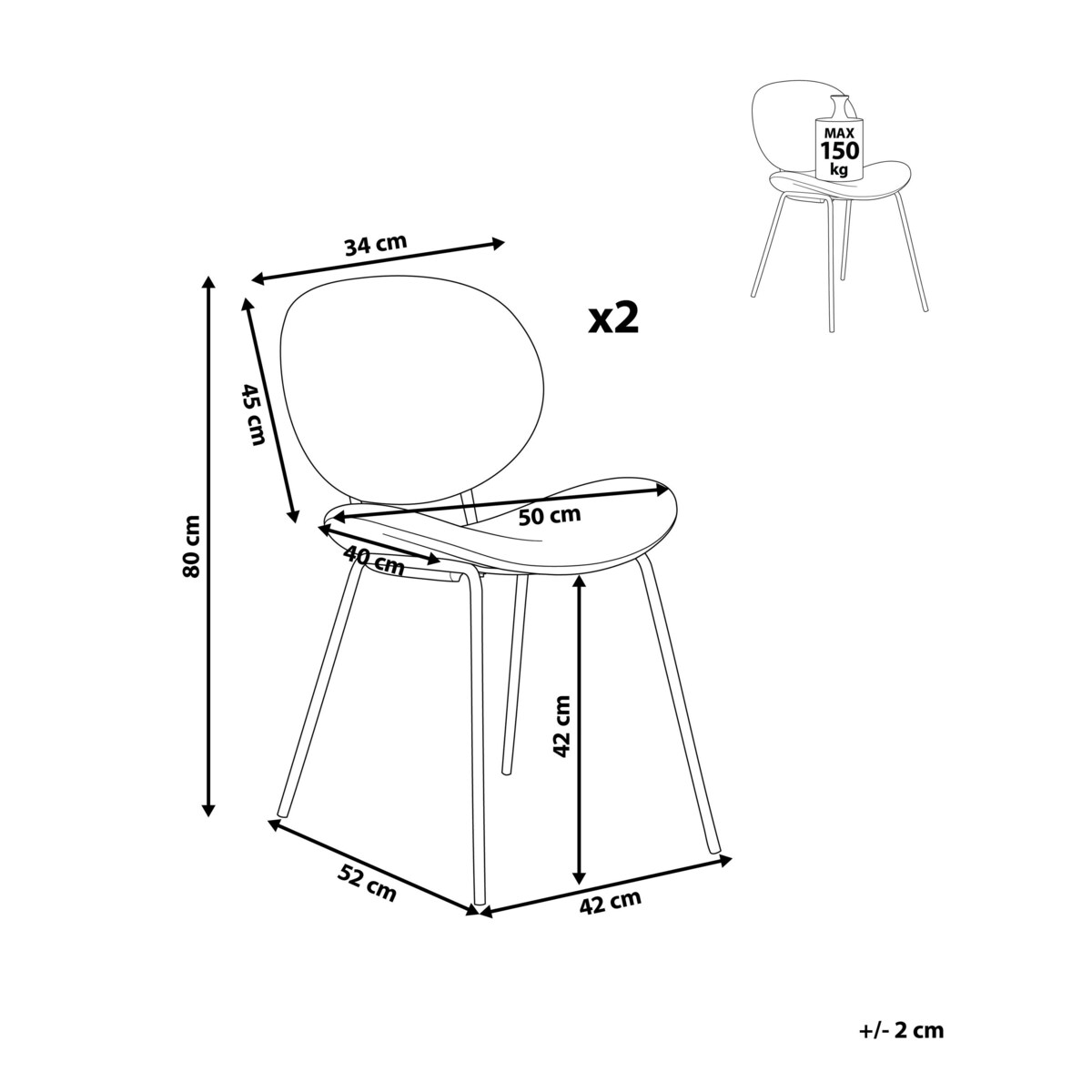 Zestaw 2 krzeseł do jadalni ekoskóra beżowy LUANA