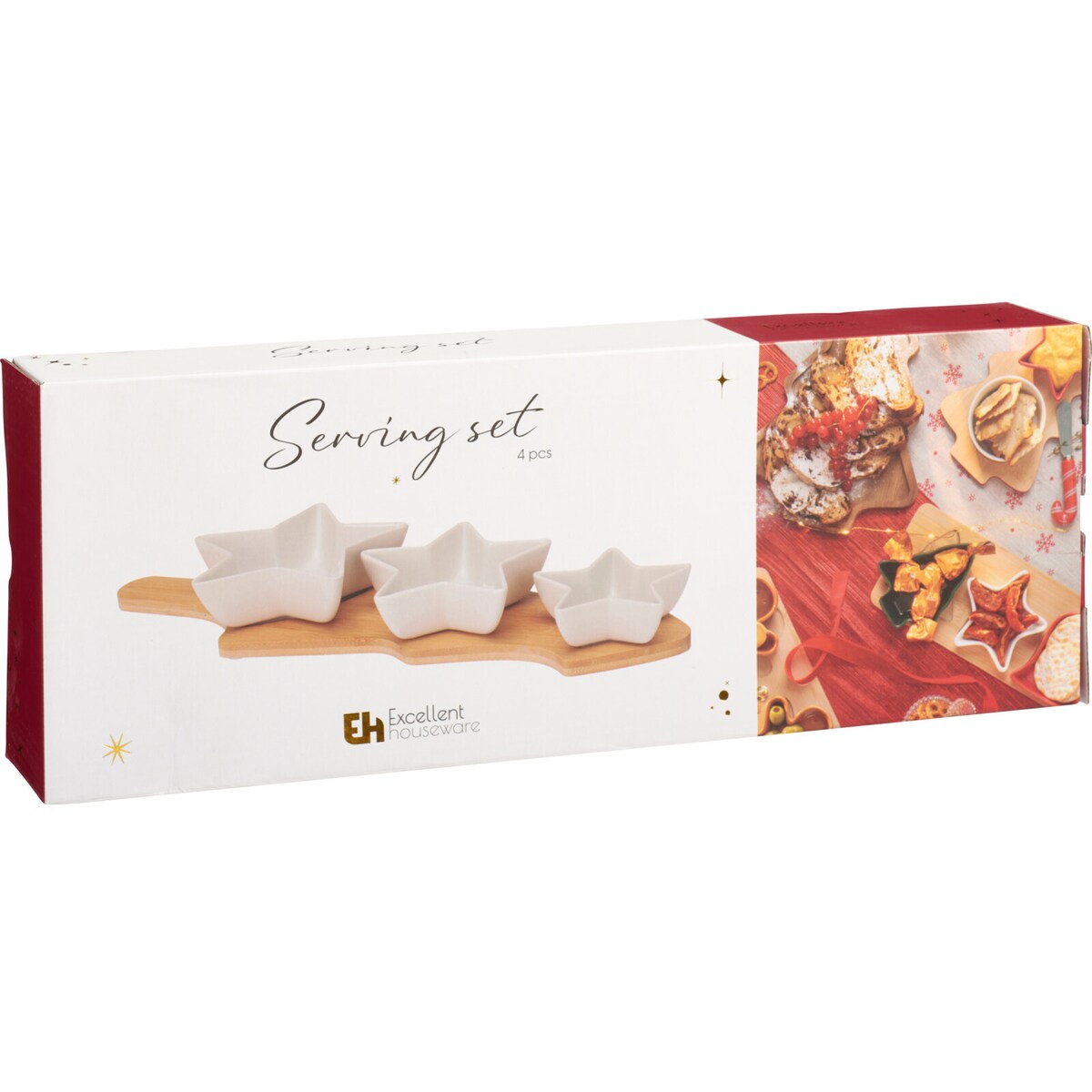 Miseczki do serwowania przekąsek GLACIERA, 3 gwiazdki i bambusowa taca