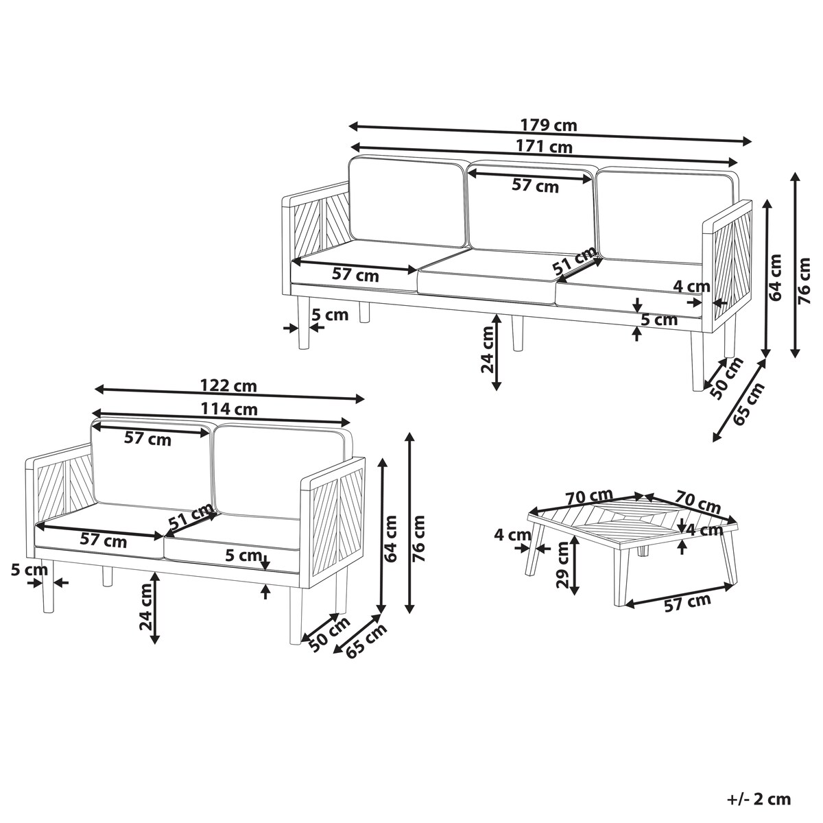 Zestaw ogrodowy ze stolikiem dla 5 osób BARATTI Brązowy Drewno akacjowe