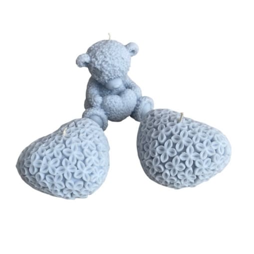 Zestaw prezentowy miś misiu, serca "Baby Teddy Bear " świece ekologiczne sojowe niebieskie- pudełko prezentowe