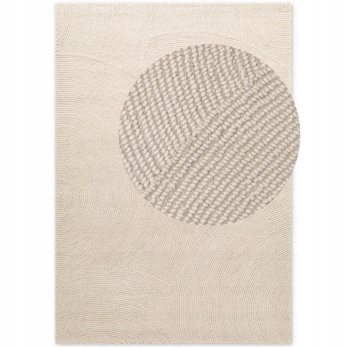 Dywan wełniany do salonu 160x230cm, kremowy wzór w półkola, efekt 3d