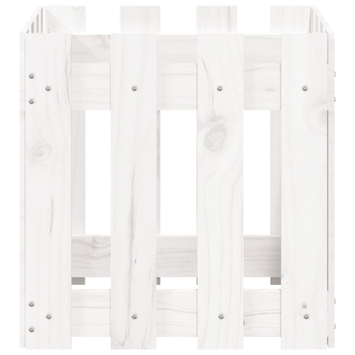 vidaXL Donica ogrodowa z płotkiem, biała, 40x40x40 cm, drewno sosnowe