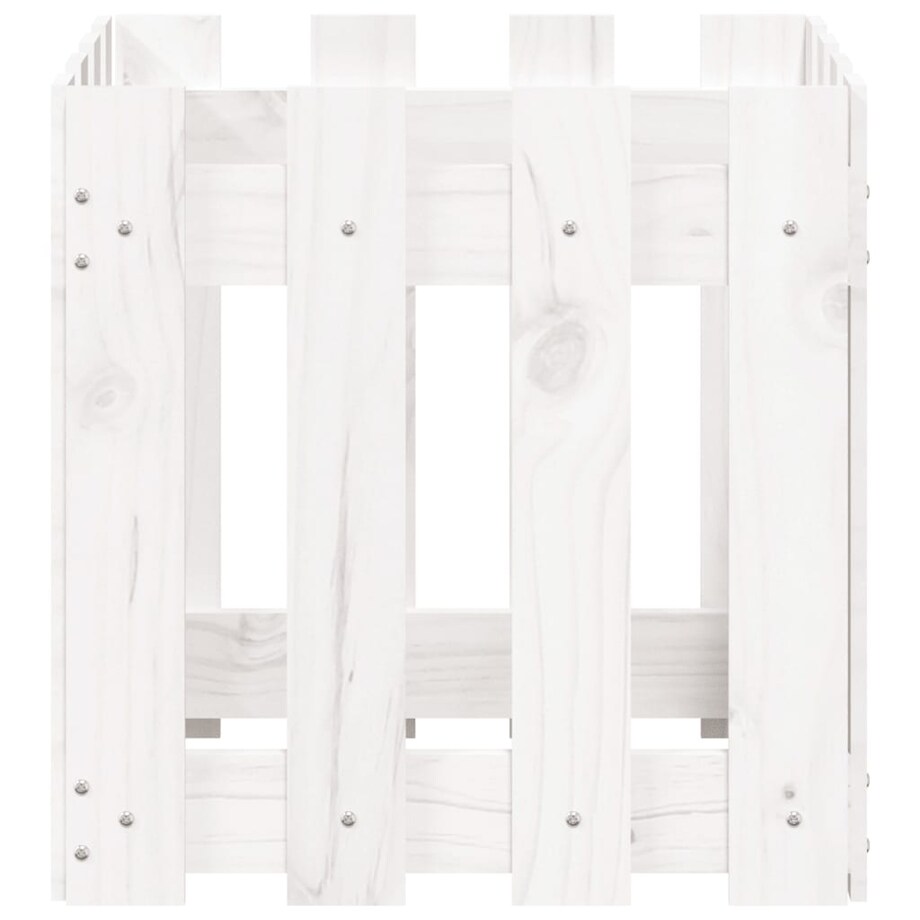 vidaXL Donica ogrodowa z płotkiem, biała, 40x40x40 cm, drewno sosnowe