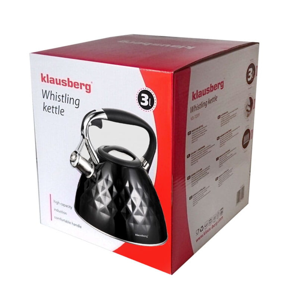 Czajnik stalowy z gwizdkiem na gaz indukcję czarny Diamond KLAUSBERG 3.0L