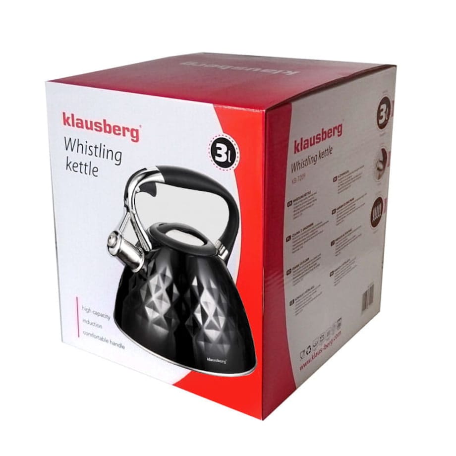 Czajnik stalowy z gwizdkiem na gaz indukcję czarny Diamond KLAUSBERG 3.0L