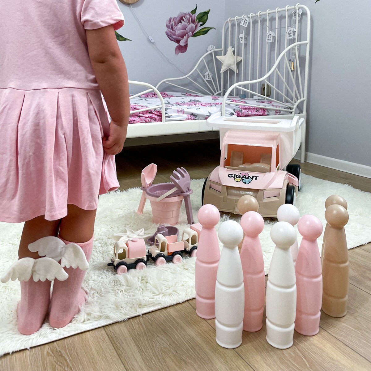 Różana Wata Cukrowa Zestaw do gry w kręgle 11 el.