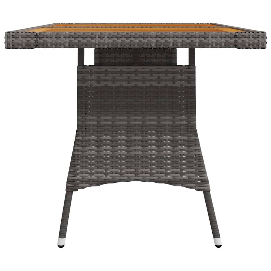 vidaXL Stół ogrodowy, szary, 130x70x72 cm, rattan PE i drewno akacjowe