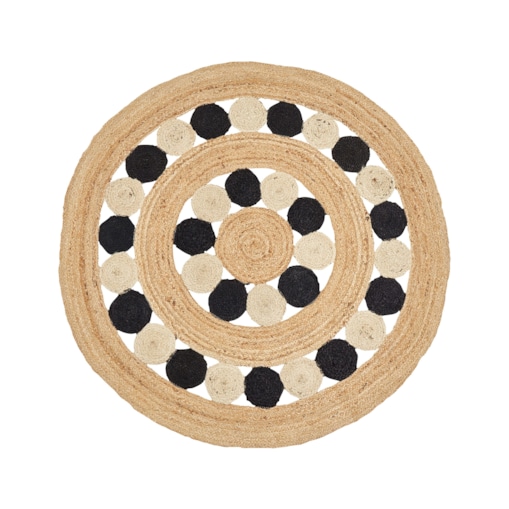 Dywan okrągły z juty ⌀ 140 cm beżowo-czarny HOVIT