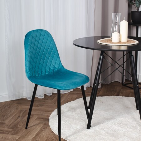 Krzesło tapicerowane nowoczesne pikowane do salonu jadalni turkusowe