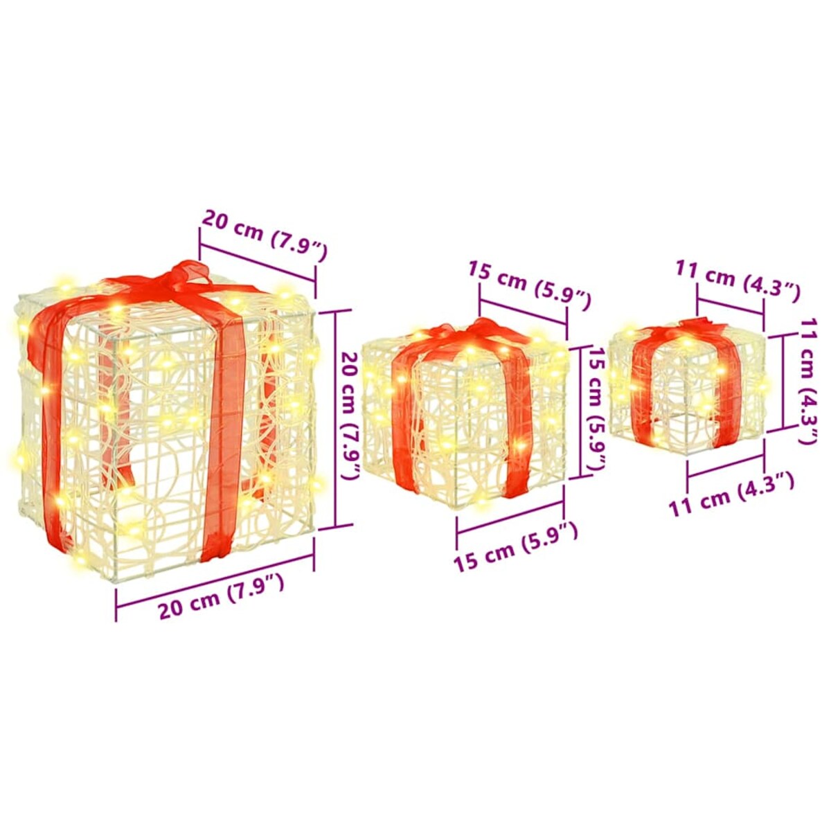 vidaXL Pudełko Prezentowe 3 pcs Ciepła biel 20 x 20 x 20 cm Akryl