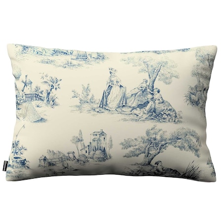 Poszewka Kinga na poduszkę prostokątną 47x28 scenki rodzajowe w kolorze niebieskim na tle ecru