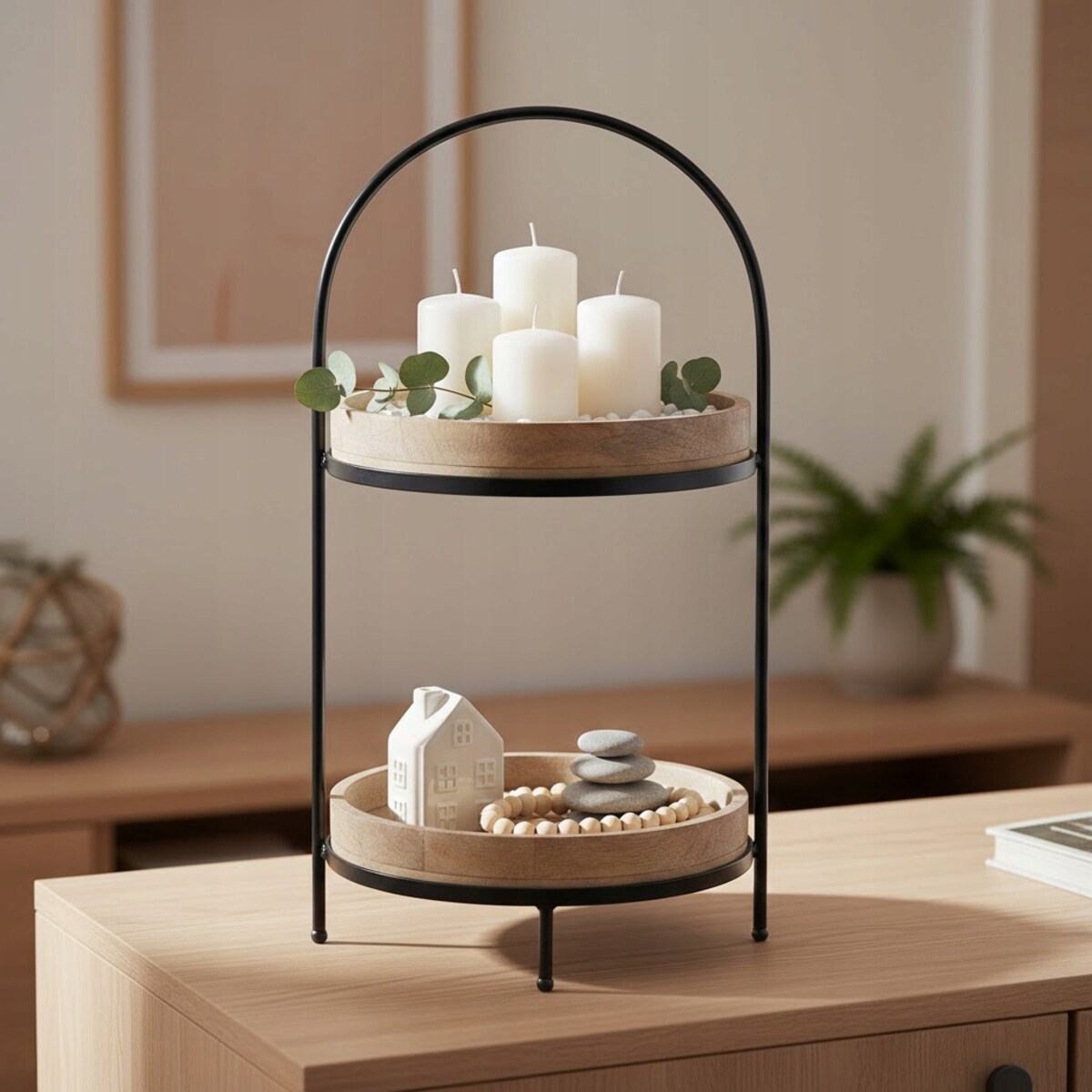 PATERA NA OWOCE 2 PIĘTROWA BABECZKI CIASTO DREWNIANA LOFT OZDOBA DEKORACJA