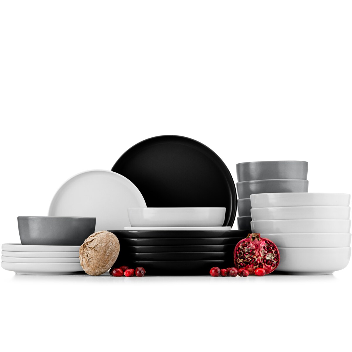 KONSIMO VICTO Zestaw obiadowy 6-osobowy czarno-biało-szary-biały (24 elementy)