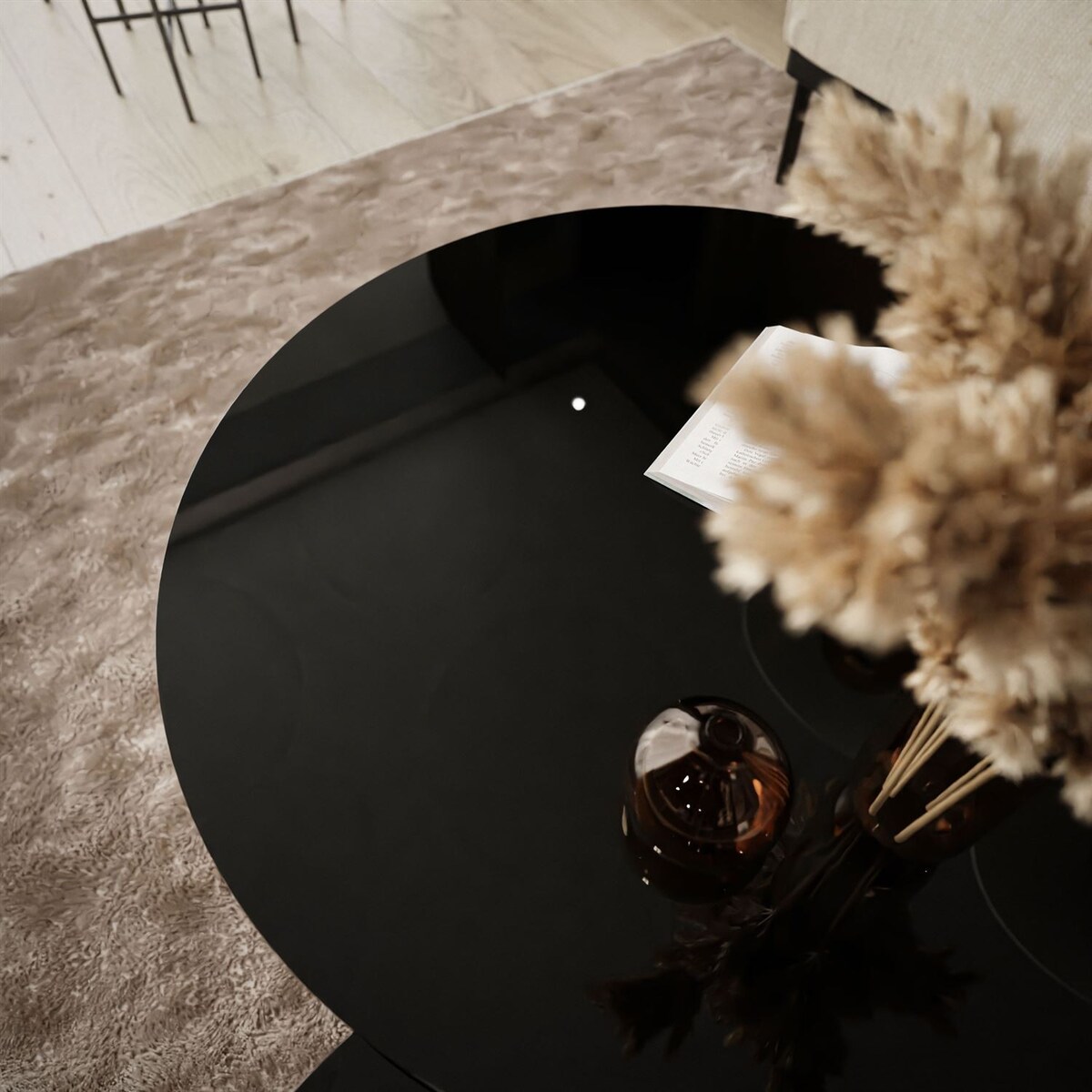 Okrągły stolik kawowy LORI 2w1 czarne szkło