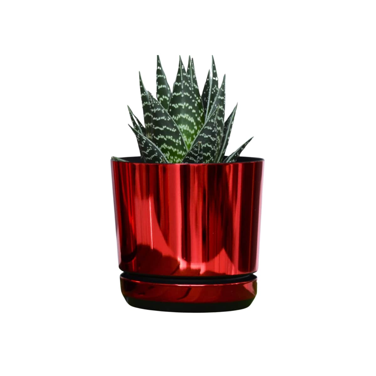 32 cm wzór CZERWONY BŁYSZCZĄCY Doniczka z podstawką wysoki metaliczny połysk elegancka na prezent duża donica