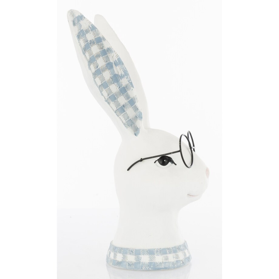 Figurka ceramiczna - popiersie króliczka w okularach i uszkach w kratkę
