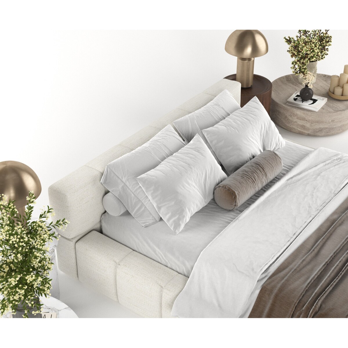 Łóżko tapicerowane MILOS 180x200 z pojemnikiem, Kremowy, tkanina Modesto 492