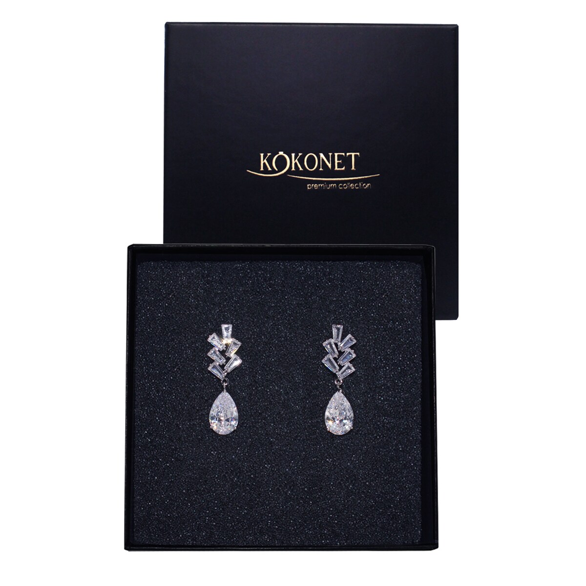 Kolczyki srebrne listki kropla cyrkonia kryształki srebrne wiszą elegancja