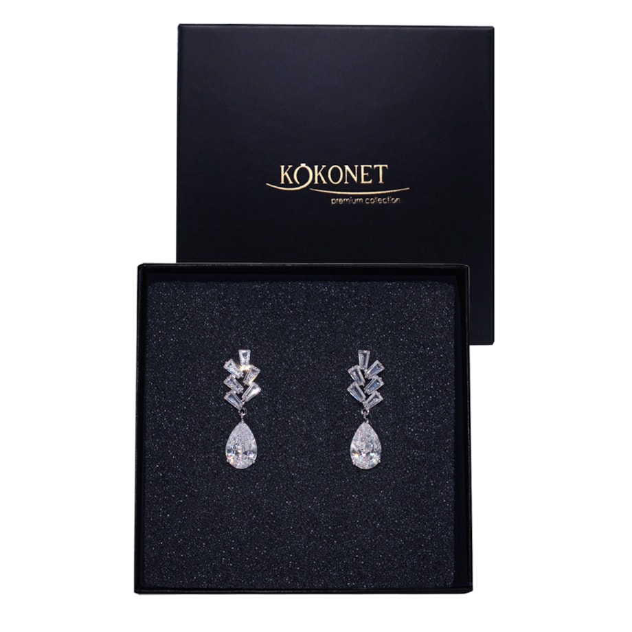 Kolczyki srebrne listki kropla cyrkonia kryształki srebrne wiszą elegancja