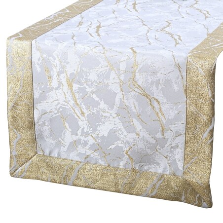 Bieżnik złoty Marmur - złoty - 84% poliester, 16% nitka metalizowana