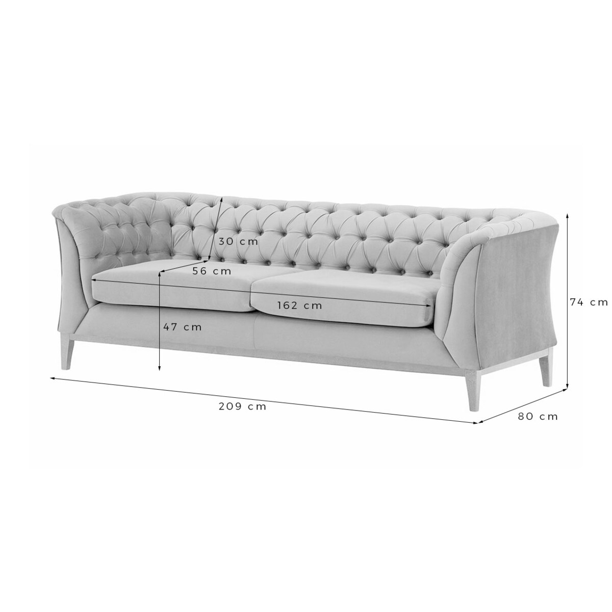 Sofa 2,5-osobowa Chesterfield Modern Wood-Velluto 11
