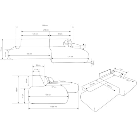 Narożnik rozkładany PENTI z pojemnikiem na pościel, prawy, zielony