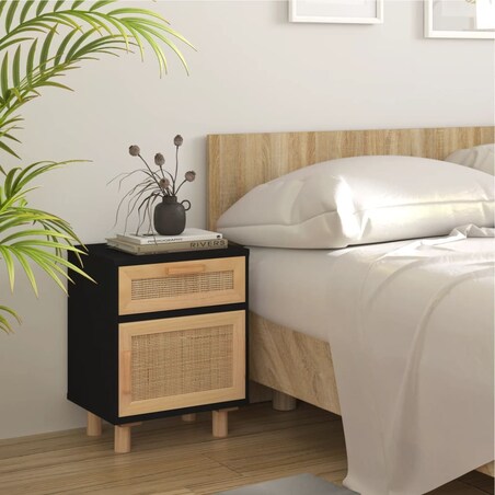 vidaXL Szafki nocne, 2 szt., czarne, lite drewno sosnowe i rattan