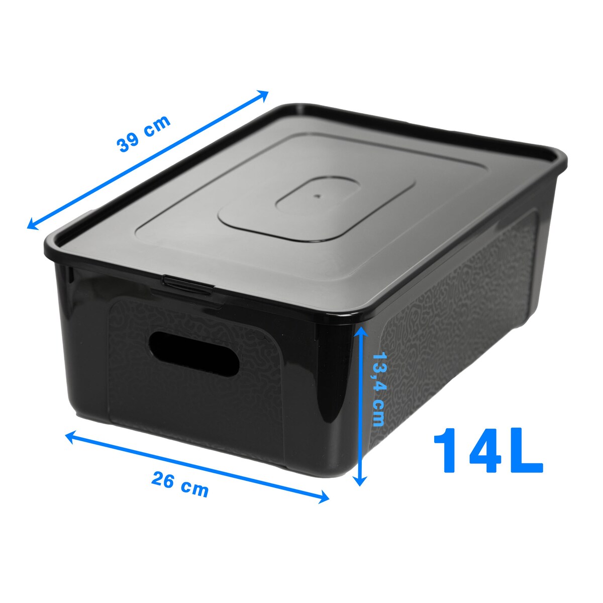 Pojemnik Pudło Plastikowe 39X26X13.4 Cm 14 L Z Pokrywą Do Przechowywania Czarne