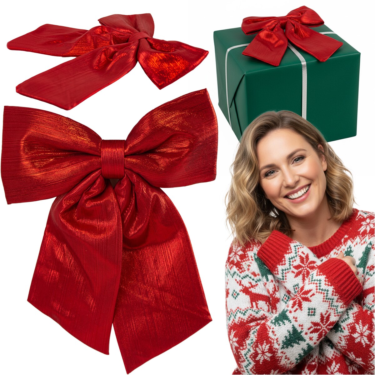 Kokarda Świąteczna Na Choinkę 33 Cm Kominek Na Boże Narodzenie Dekoracja Czerwona