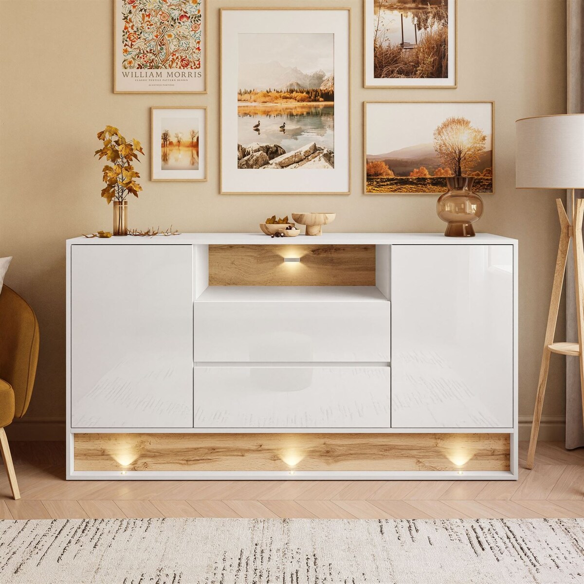 Komoda z szufladami VILLA z wstawką dąb wotan, biały + dąb wotan