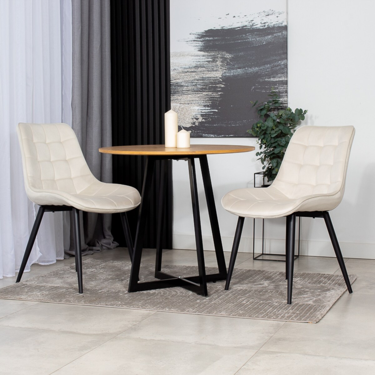 Krzesło tapicerowane welurowe pikowane do salonu jadalni beżowe