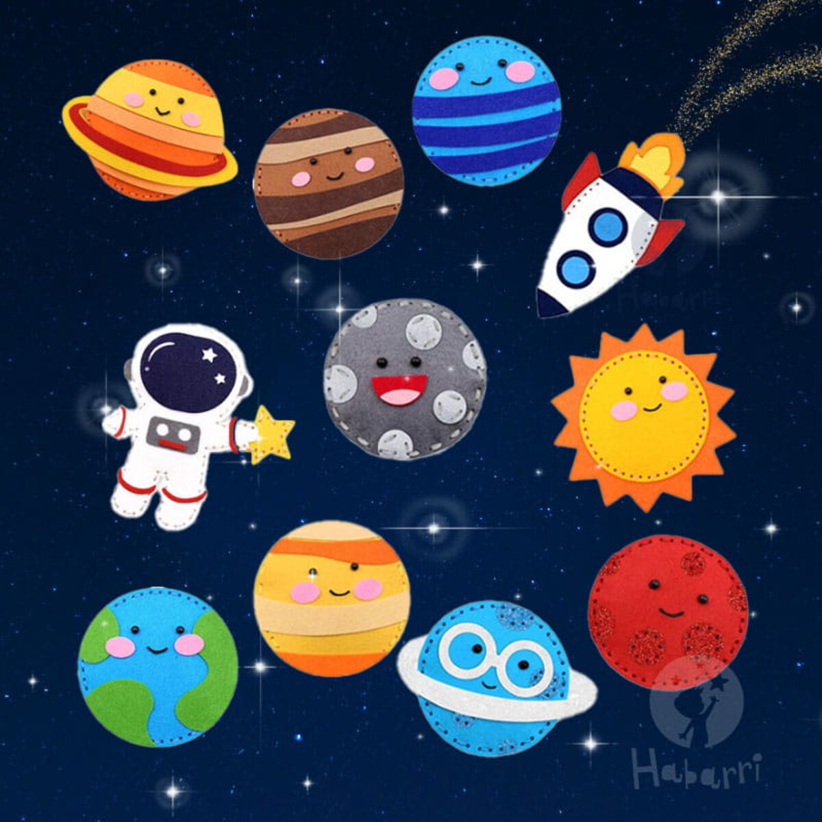 Kosmos - filcowy zestaw do szycia DIY - 11 elementów