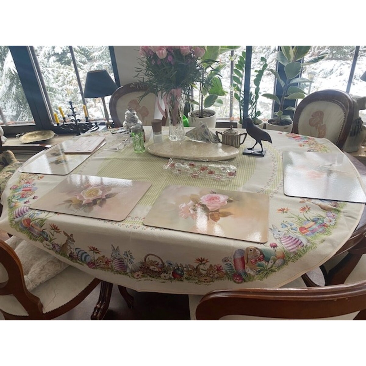 Obrus Okrągły Wielkanocny Na Stół 165 Cm Ozdobny Dekoracyjny