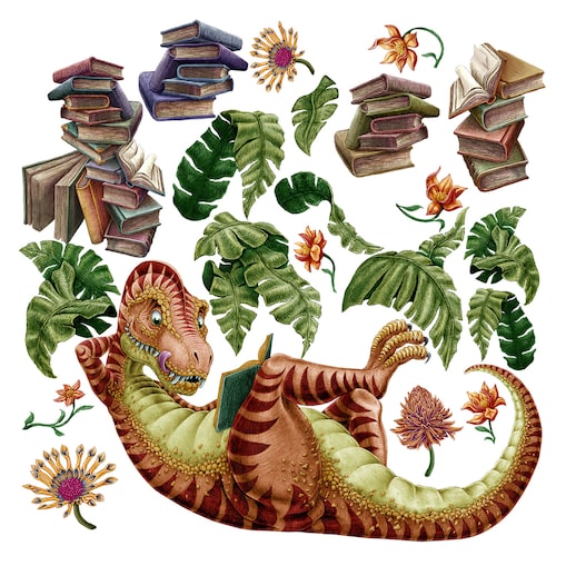 Zestaw naklejek na ścianę, Dinozaur czytelnik, 130cm