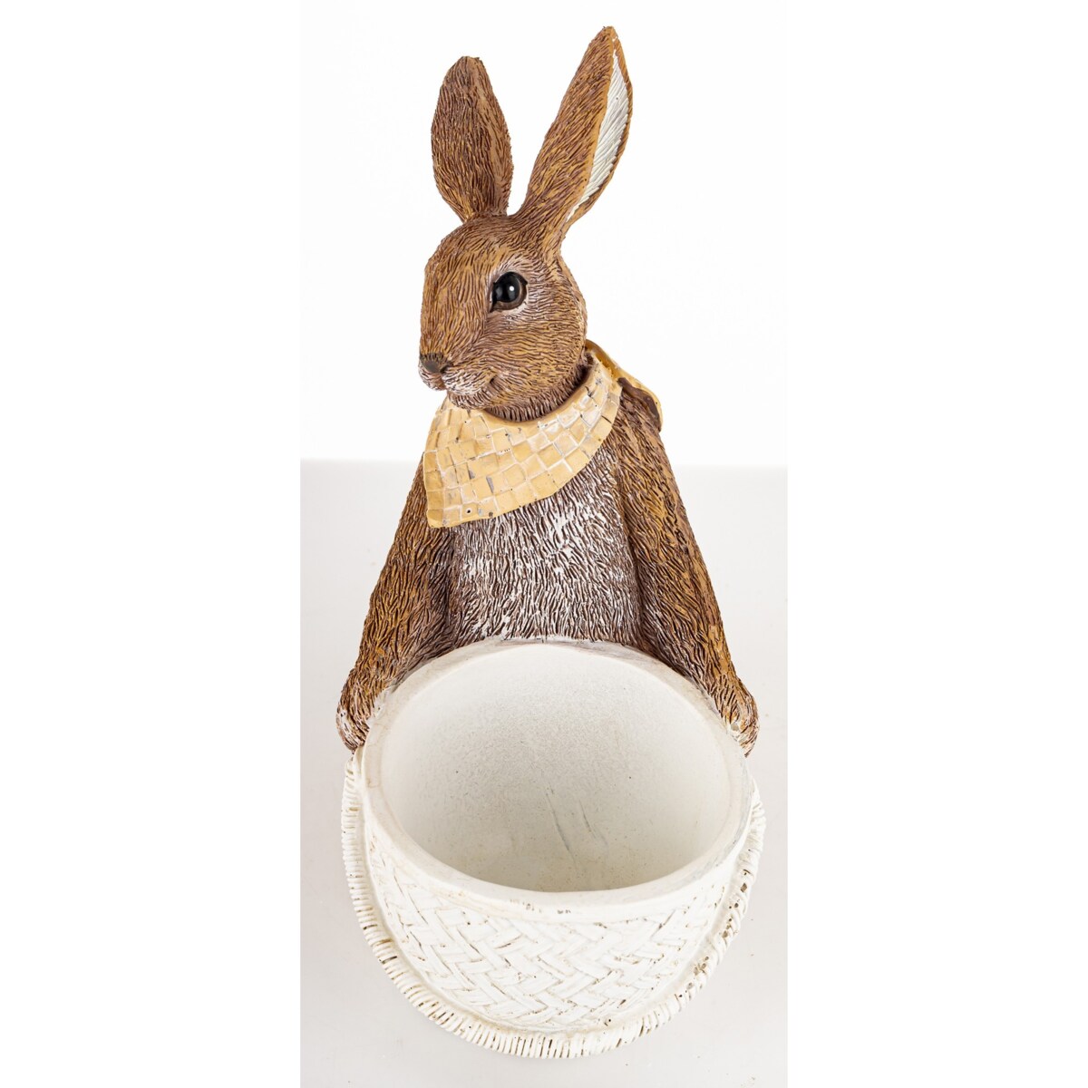 Dekoracja - królik z białym koszykiem 19x14,5x9,5 cm i apaszką