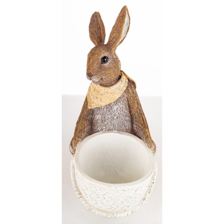 Dekoracja - królik z białym koszykiem 19x14,5x9,5 cm i apaszką
