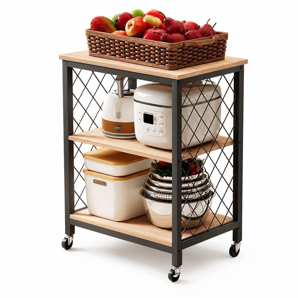 Szafka mobilna na kółkach jasny brązowy loft stolik wózek kuchenny 60 cm
