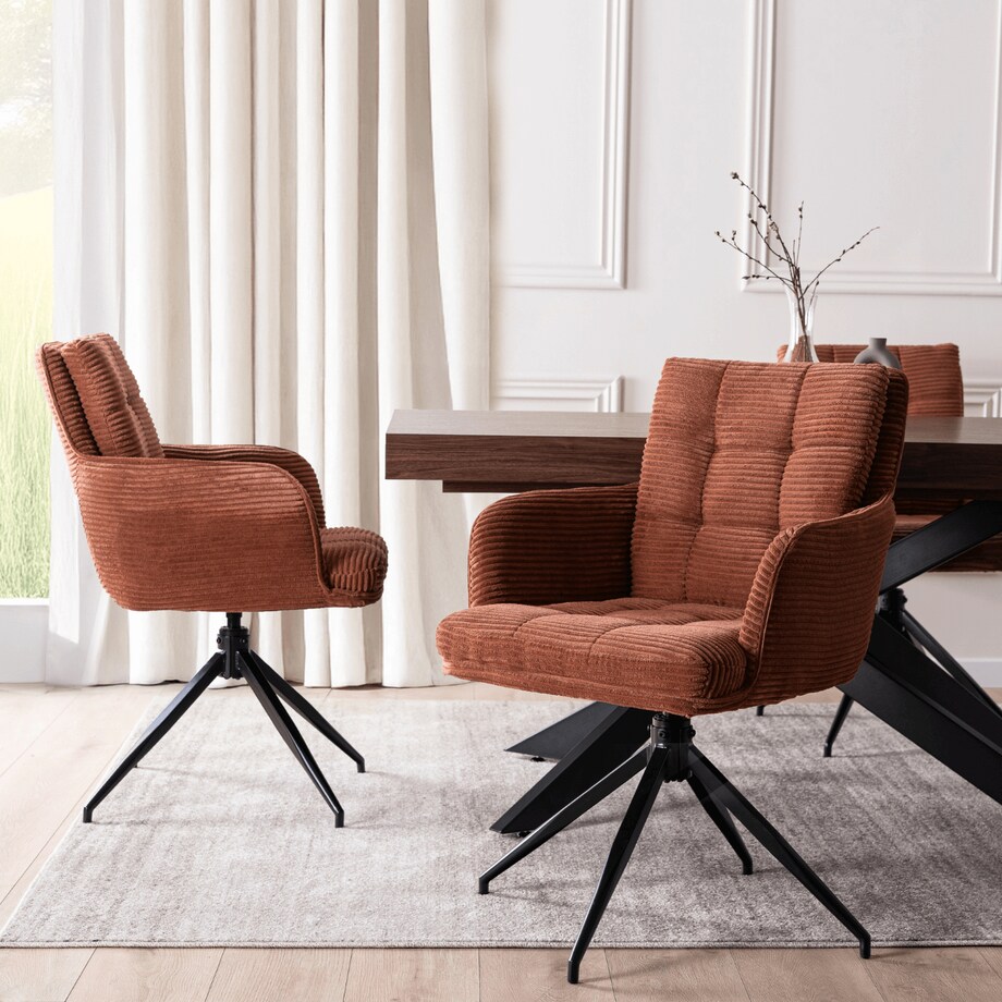 Krzesło Obrotowe Kubełkowe Tapicerowane Do Jadalni Sztruks Rudy AKITA