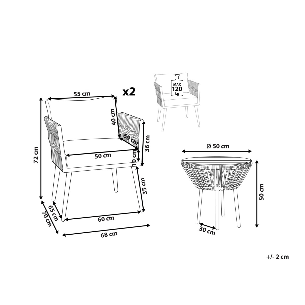 Zestaw mebli balkonowych z technorattanu naturalny GARGANO
