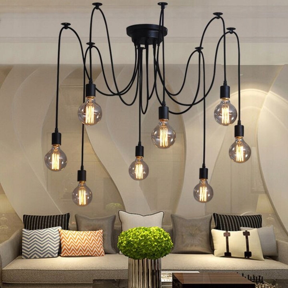 Lampa Sufitowa Wisząca Żyrandol Pająk 10 E27 Black