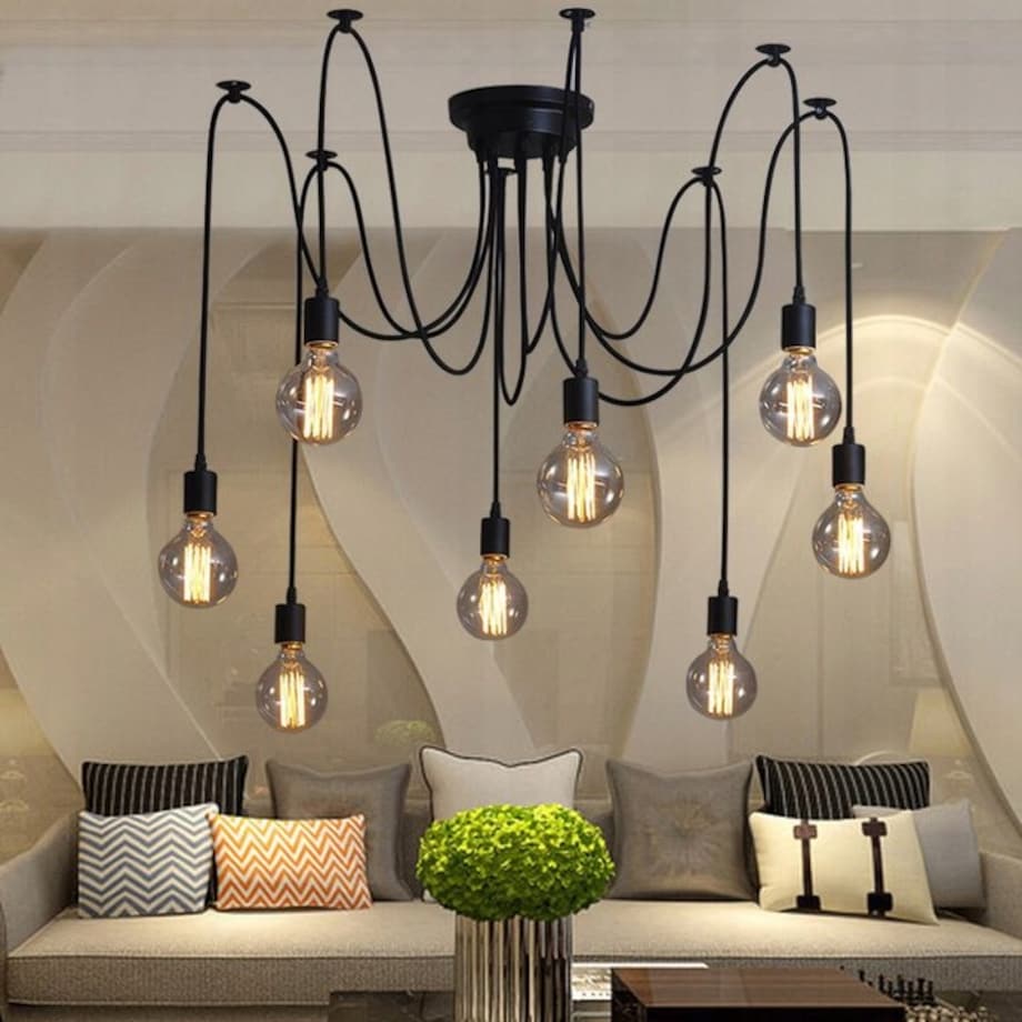 Lampa Sufitowa Wisząca Żyrandol Pająk 10 E27 Black