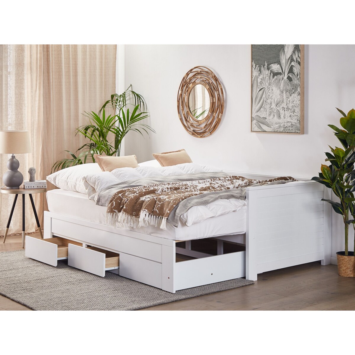 Łóżko wysuwane drewniane 90 x 200 cm białe CAHORS