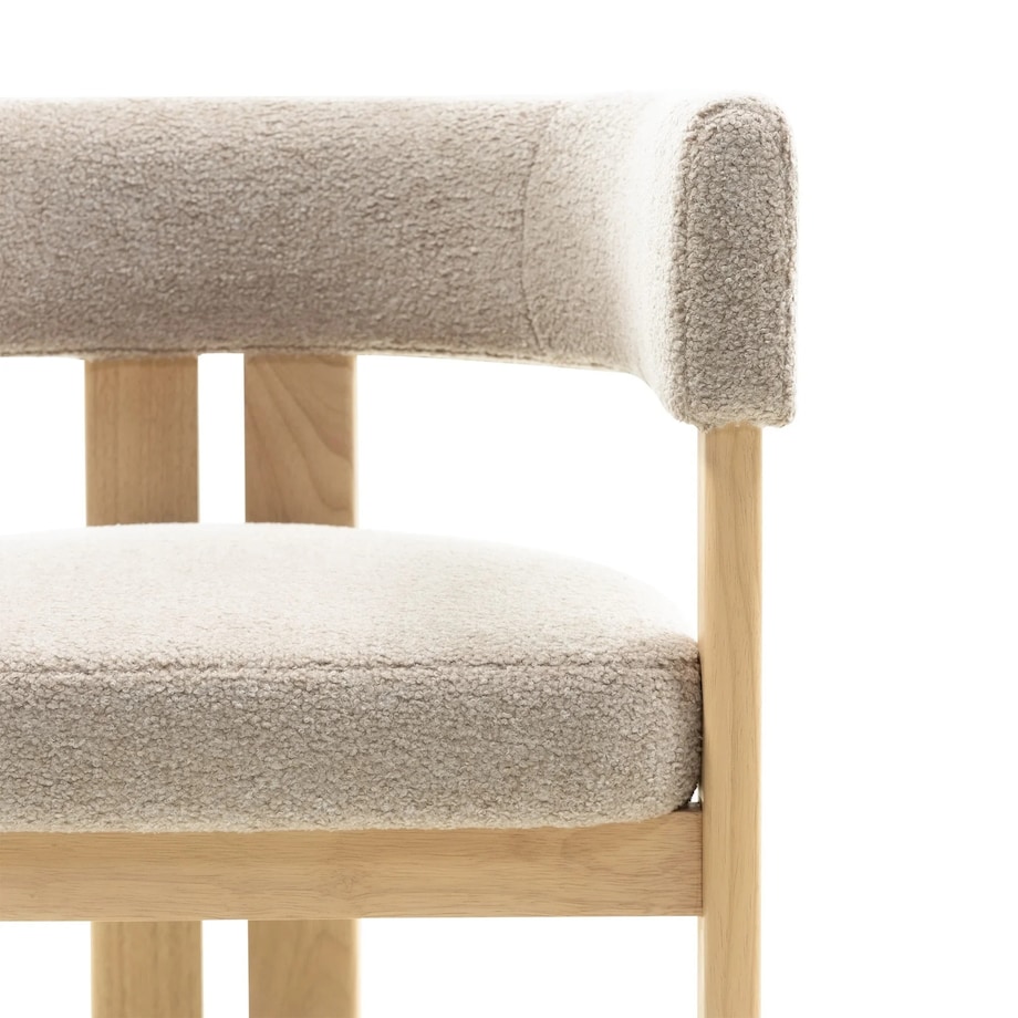 Krzesło do jadalni drewno kauczukowe GOMMA 70x57x53 cm kremowe boucle