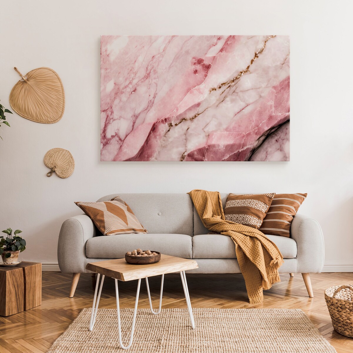 OBRAZ DO SYPIALNI RÓŻOWY MARMUR ABSTRAKCJA STYL GLAMOUR 120x80cm