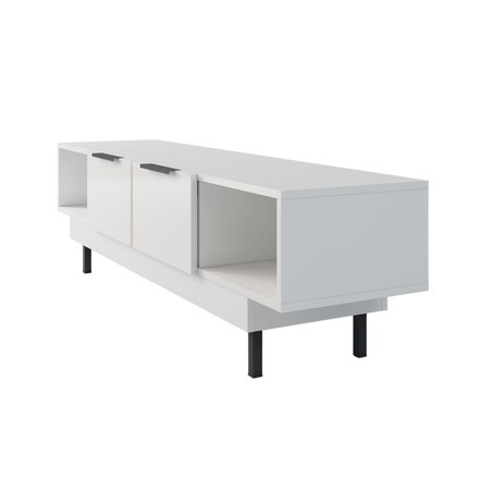 Elegancka biała komoda RTV Dancan ARTEMISA ze złotymi dodatkami / szer. 163 cm