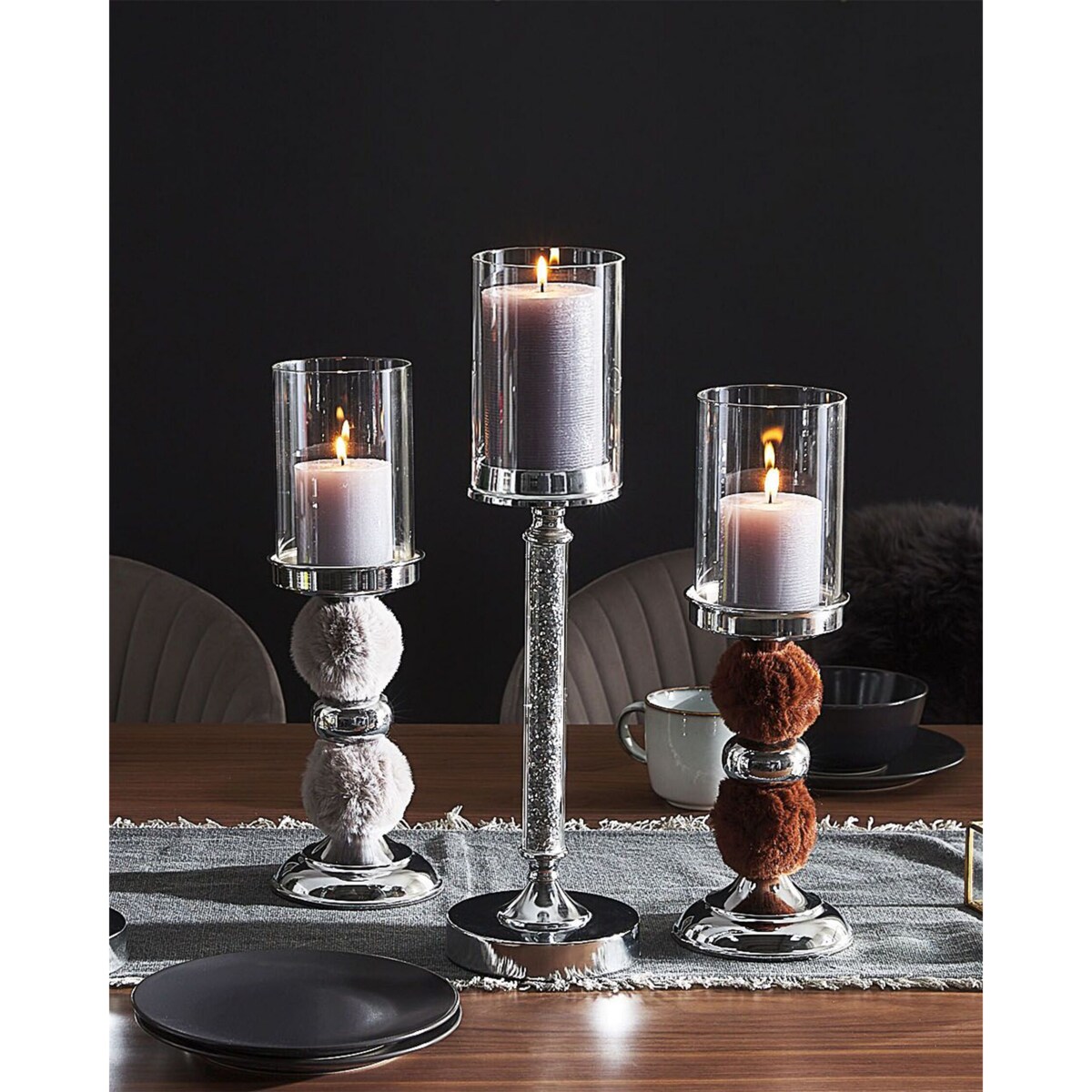 Świecznik szklany 38 cm srebrno-brązowy PADRE