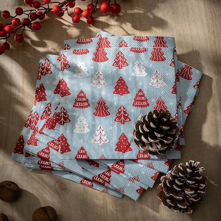 Serwetki świąteczne Winter Trees II 16x16 cm boże narodzenie, święta, świąteczne, czerwony-niebieski, 16x16x3 cm