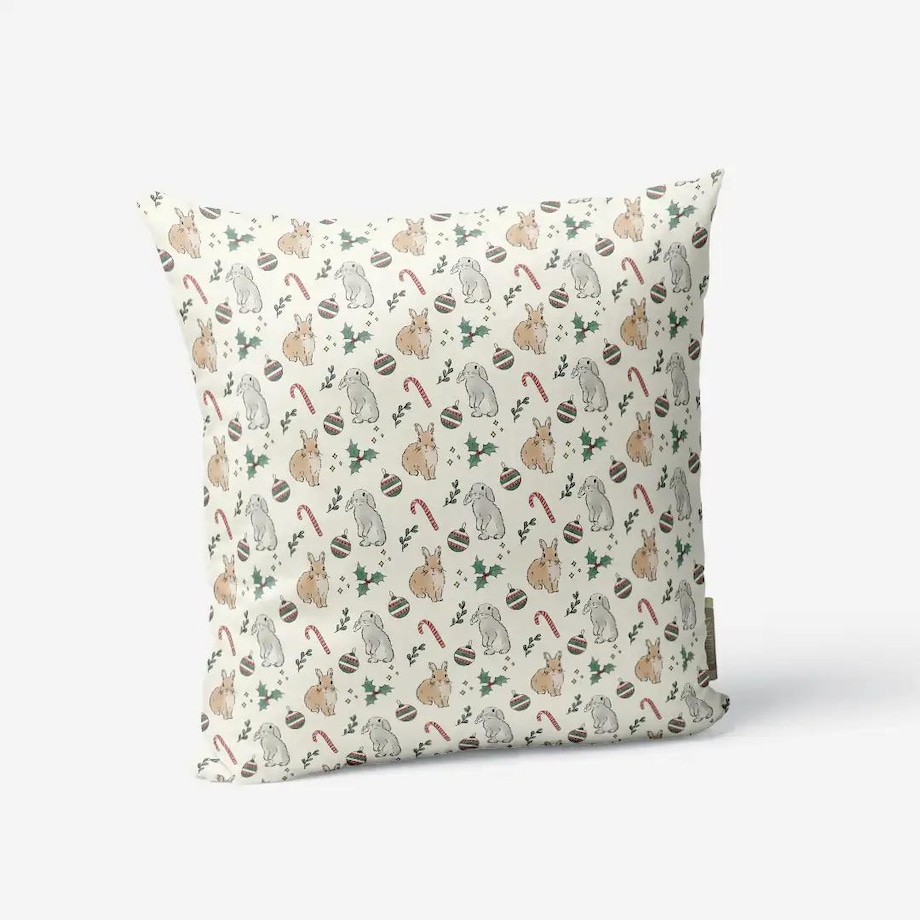 Poduszka świąteczna - Akwarelowe króliczki świąteczne
