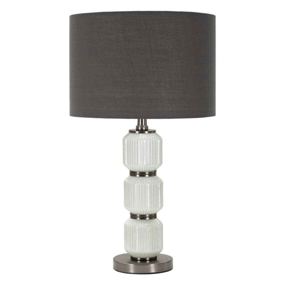 Lampa stołowa Bright Three, kolor biały i szary, szkło i żelazo, 32,5 x 32,5 x 57 cm, 1 x E27, styl nowoczesny, do salonu i sypialni, Mauro Ferretti